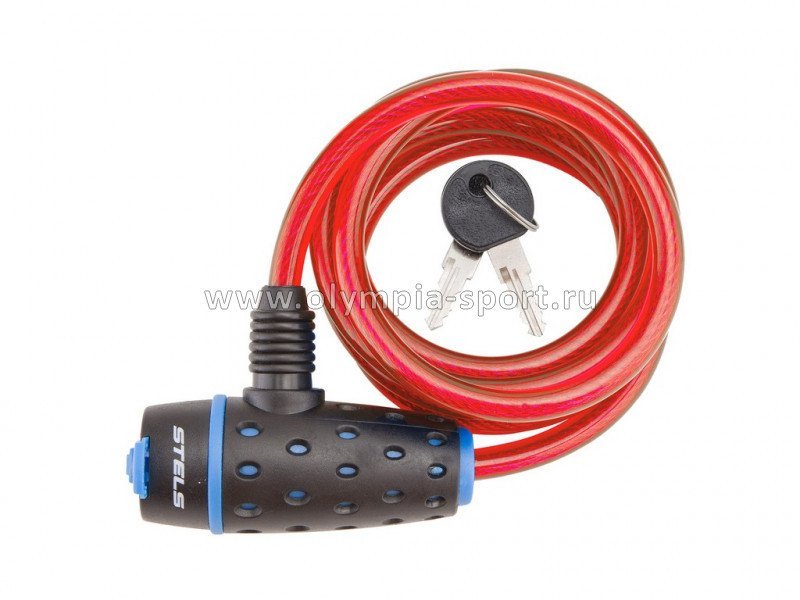 Велозамок 8х1800мм 87318 с ключом со стальн. тросом, черн-красн.