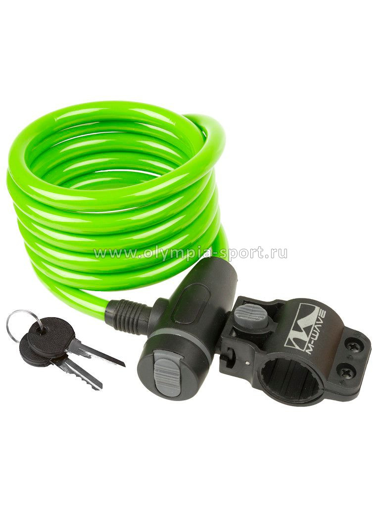 Велозамок 10х1800мм M-Wave авто. с защит. колпачком зеленый